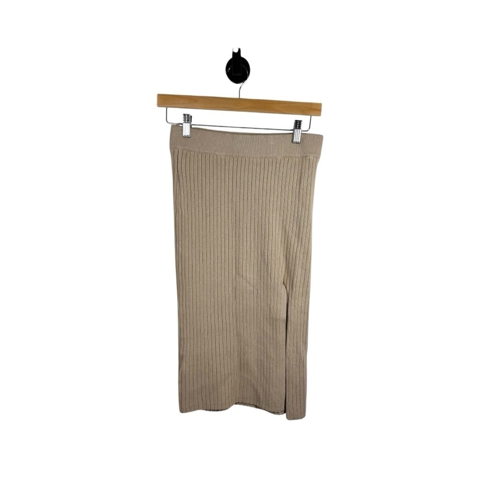 Abercrombie & Fitch Women’s Rib Knit Side Slit Midi Skirt Beige Size XS